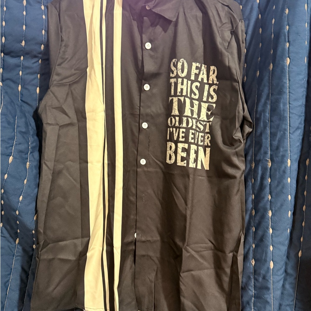 Black Shirt with Cream Graphic Text